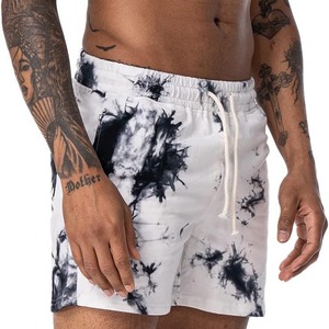 <b>Men's</b> <b>Tie</b> Dye Board Shorts Mid Waist Drawstring Quick Dry Casual Swim Trunks White <b>Black</b> Patterned Short Length - Product Image 2