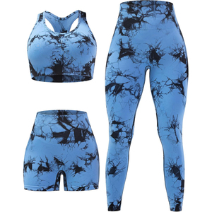 <b>Blue</b> Tie-Dye Yoga Set High Waist Leggings Shorts Sports <b>Bra</b> Four-Way Stretch Spandex Polyester Print Workout Wear 2PCS 3PCS Set - Product Image 1