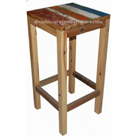 Tabouret de bar design en bois de bateau recyclé, original, unique, multicolore, fait main, écologique, compact, pour bar à domicile, intérieur/extérieur, export