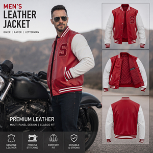 Chaqueta de Cuero de Motociclista de Alta Calidad, Chaqueta de Cuero Vintage para Hombre, Chaqueta de Cuero con Parche Bordado en el Pecho - Product Image 2