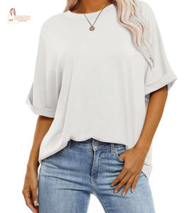Vente en gros de t-shirts décontractés en coton pour femmes, coupe ajustée, col rond, logo personnalisé, différentes couleurs, taille XL disponible, anti-plis - Product Image 1