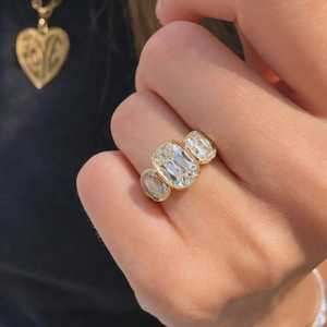 3.01CT <b>Cushion</b> Cut Diamond Bezel Setting Three Stone <b>Ring</b> IGI Certified Lab Grown 14K Solid Gold Luxury Engagement <b>Wedding</b> - Product Image 2