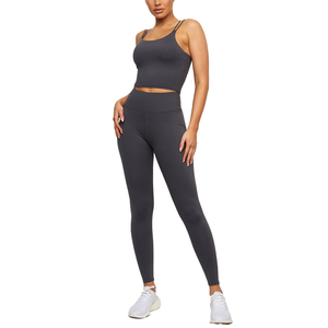 High Quality Eco-Friendly Plus Size Solid Yoga Set Women 4-Way Stretch Fitness Breathable Quick Dry Front Logo Yoga Set With OEM - Product Image 1