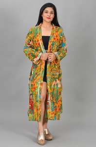 Al por mayor: Elegante bata de algodón orgánico transpirable para mujer, con cuello en V y cordón, ideal para verano y otoño. - Product Image 3