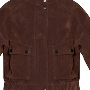 Blouson bomber court unisexe en suède et laine, col en V, fermeture éclair, poches plaquées, style streetwear décontracté et élégant, couleur chocolat amer - Product Image 4