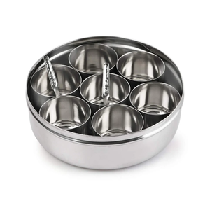 Steel Spice <b>Box</b> With Spoon Mirror Polished Lid Spice <b>Box</b> For Kitchen Organizer - Product Image 1