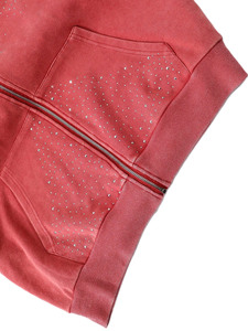 เสื้อฮู้ดซิปประดับเพชรเทียมแบบกำหนดเอง ผ้าฟลีซหนานุ่ม ทรงโอเวอร์ไซส์ สไตล์ Y2K สตรีทแวร์วิบวับ เสื้อฮู้ดผู้ชาย ขายส่ง - Product Image 4