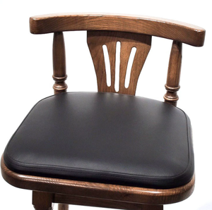 Tabouret de bar industriel en bois de manguier, peint en jaune, style vintage antique, avec structure en bois et coussin noir - Product Image 3