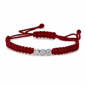 Bracelet Macramé Classique à Trois Pierres en Diamants CVD de Couleur F, Taille Brillant, Plaqué Rhodium, Cordon Réglable, Or 14K - Product Image 4