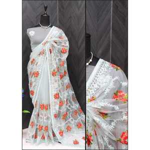 Sari de diseñador para mujer con hilo y juego de trabajo de bordado Zari - Product Image 4