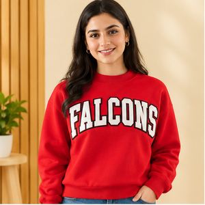 Sweat-shirt à col rond pour femme Red Falcons, coupe classique, imprimé lettres, en coton tricoté, pour l'automne - Product Image 1