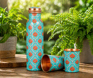 Meena Crafted Double Wall <b>Large</b> Capacity Copper Water Bottle Set with Leak Resistant Tumblers-Home Gift Set - Product Image 4