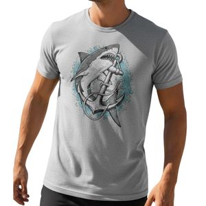 เสื้อยืดตกปลาผู้ชายลายฉลาม ผ้าฝ้ายผสมโพลีเอสเตอร์ แขนสั้น สไตล์ลำลอง พิมพ์ลายกราฟิก รับทำโลโก้ตามสั่ง ดรอปชิปปิ้ง ผู้ผลิต OEM - Product Image 2