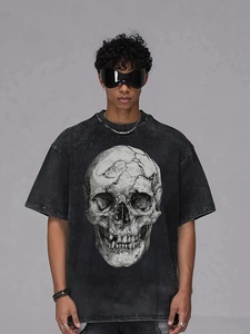 Nouveau T-shirt personnalisé imprimé délavé à l'acide, couleur unie violet, coupe oversize et carrée pour hommes - Product Image 2