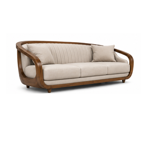 Sofá Moderno de 3 Plazas con Estructura Curva de Madera de Teca Sólida, Sofá Tapizado de Lujo para Sala de Estar, Muebles Premium para Villas, Hoteles y Apartamentos - Product Image 4