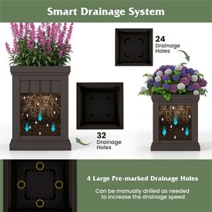 Ensemble de 2 jardinières empilables en PP avec trous de drainage efficaces, résistantes aux intempéries, pour une utilisation en intérieur et en extérieur, fabriquées en fibres végétales - Product Image 5