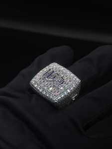 Luxury Moissanite Iced Out <b>Initial</b> Letter <b>Ring</b> Baguette and Round Cut Hip Hop Statement <b>Ring</b> Fully Paved Shine Design - Product Image 6