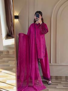 AARIKA TEXTILE Deluxe Rayon Cotton Thread <b>Sequins</b> Embroidered Quick Dry Top Farshi <b>Pant</b> Nazmin Dupatta Festive Traditional Wear - Product Image 1