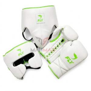<b>Red</b> White Fly Boxing Set Premium Genuine Cowhide <b>Leather</b> Full Finger Quick Dry Breathable Moisture Wicking Adjustable Closure - Product Image 3