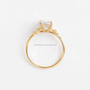 Premium <b>Emerald</b> Cut Lab Grown Diamond <b>Ring</b> with Side Stones 10K 14K 18K Solid Yellow Gold Prong Engagement Party Wedding Jewelry - Product Image 4