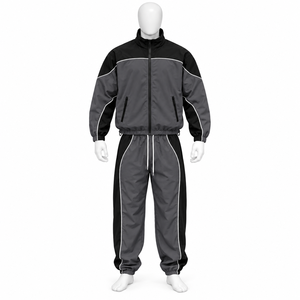 Conjunto deportivo de 2 piezas 100% nailon, de última tendencia, con capucha y cremallera, impermeable, para hombre, chaqueta cortavientos y pantalón. - Product Image 1