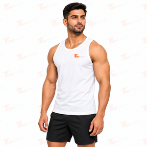 Tlierwear Men's White Sleeveless <b>Tank</b> <b>Top</b> O-Neck Breathable Polyester Gym Vest Front Logo Print Casual <b>Sport</b> Wear Gym <b>Tank</b> <b>Top</b> - Product Image 2