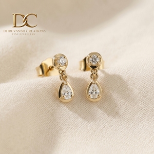 New Handcrafted 14KT Solid Yellow Gold IGI Certified Lab Grown Diamond Stud Teardrop <b>Earring</b> Round Brilliant Cut Women Jewelry - Product Image 3