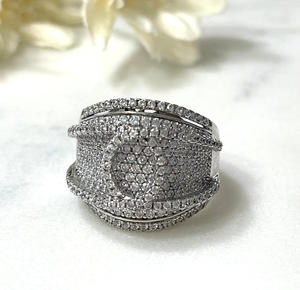 Anillo de Plata de Ley 925 con Baño de Platino y Engaste de Pavé, Estilo Hip Hop, Anillo de Compromiso con Diamantes para Mujer, Regalo para Mamá - Product Image 1