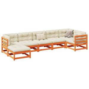 Grand ensemble de canapés de jardin pliables en pin massif brun, mobilier d'extérieur haut de gamme - Product Image 1