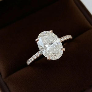 Hermoso Anillo de Compromiso de Moissanita con Halo Oculto, Anillo Nupcial de Plata Esterlina 925, Anillo de Promesa, Regalo de Aniversario, Solitario Ovalado - Product Image 5