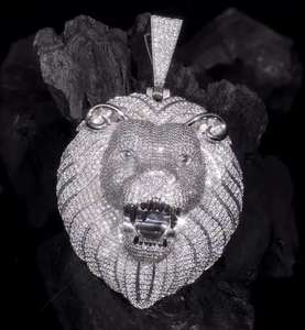 Colgante de Moissanita con Cabeza de León, Chapado en Plata, Joyería Hip Hop para Regalo o Fiesta - Product Image 3