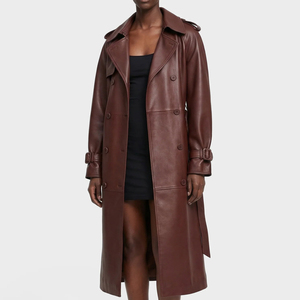 Rahsal Industries Unisex Real Leather Thick Trench <b>Coat</b> <b>Double</b> <b>Breasted</b> Long Length Stand Collar Windproof Breathable Winter - Product Image 2