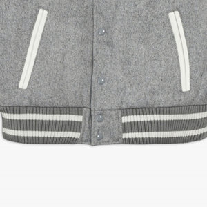 Chaqueta Varsity Gris para Hombre, Estilo Preppy, Lana y Acrílico, Letra W Bordada en la Parte Delantera, Cuello Camisero, Corte Regular, Otoño - Product Image 4