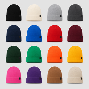 2026 Unisex Solid Color Knit <b>Beanie</b> Hat With Logo Patch Winter Warm Acrylic Cap For Adults Black Pink <b>Blue</b> 100%High Quality Hats - Product Image 6