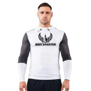 Sudadera con Capucha Deportiva Blanca y Negra para Hombre, Ligera, Elástica, para Entrenamiento, Fitness, Gimnasio, Ropa Deportiva Activa, Manga Larga - Product Image 1