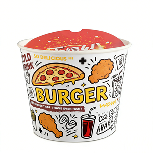 Seau en papier biodégradable à paroi simple avec couvercle, 32oz, 46oz, 64oz, 85oz, pour l'emballage alimentaire, à emporter, restaurant - Product Image 3