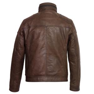 <b>Men's</b> Brown Solid Color Genuine <b>Leather</b> Moto <b>Jacket</b> Stand Collar Zipper Closure OEM Service <b>Leather</b> <b>Jacket</b> For Sale - Product Image 5
