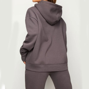 Solid Color Women Loose Pullover Hoodie And Trouser Set Private Logo Plain Street Fashion <b>Tracksuit</b> Set - Product Image 3