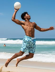 Men Casual <b>Shorts</b> Patchwork Print Elastic Waist Drawstring Beach Summer Holiday Colorful Lightweight White top mens swim beach - Product Image 2