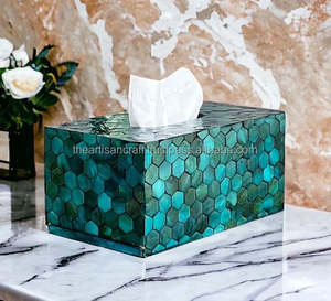 ที่ใส่ผ้าเช็ดปากและกล่องกระดาษทิชชูทำจากเรซินรูปทรงสี่เหลี่ยมผืนผ้าลายดอกไม้และไข่มุกสุดหรู - Product Image 1