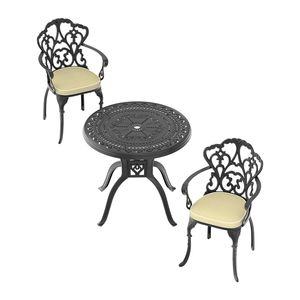 Juego de 3 piezas de muebles de aluminio fundido para patio con cojines de colores aleatorios Juegos de jardín - Product Image 3