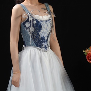 Chaleco de tiras para mujer, Top corto de verano, corsé con cordón bordado Floral, corsé de <span class=keywords><strong>vaquero</strong></span> para mujer, corsé de Jean - Product Image 5