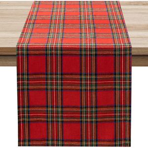 Chemin de table à carreaux écossais rouges de Noël, résistant aux taches et lavable, idéal pour les dîners, les fêtes et les vacances - Product Image 1
