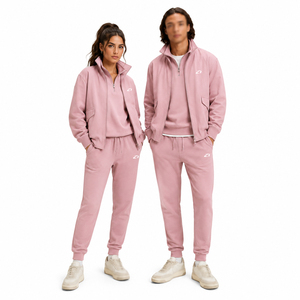 Chaqueta Deportiva Rosa Premium Unisex de Dos Piezas con Capucha y Cremallera Completa, Conjunto Deportivo, Logotipo Personalizado, Fabricante OEM, MOQ Bajo - Product Image 2