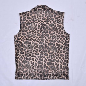 Chaleco de cuero genuino con estampado de leopardo para mujer, precio mayorista económico, con cierre de cremallera, cuello con muescas, ropa exterior con logotipo personalizado - Product Image 5