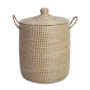 New White Seagrass <b>Storage</b> <b>Basket</b> with <b>Lid</b> Woven <b>Basket</b> Handcrafted Made of Eco-friendly Materials for Home Living - Product Image 2