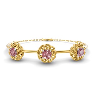 กำไลข้อมือทองคำ 14k รูปทรงเกลียว ประดับเพชรทรงกลมสีชมพูสดใส เพชรเลี้ยงในห้องปฏิบัติการ น้ำหนัก 1 กะรัต แบบเปิดได้ ทูวี. สร้อยข้อมือผู้หญิงลายดอกไม้สวยงาม - Product Image 5