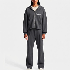 Conjunto de Sudadera con Capucha y Pantalones Deportivos Holgados de Algodón 100% de 400g con Cierre, para Mujer, Estilo Urbano, Invierno, Talla Grande - Product Image 1