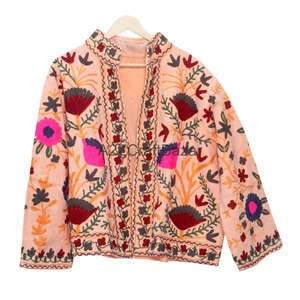 Chaqueta Bomber de Algodón Tejido Suzani para Mujer, con Volantes Bordados, Patrón Floral Vintage, Transpirable y de Secado Rápido para Invierno - Product Image 6