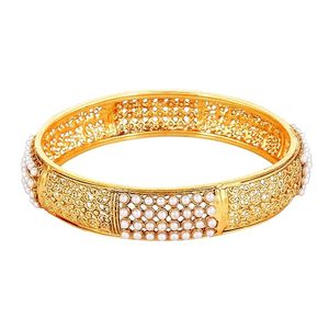 24K Gold Plated Alloy Cuff <b>Bracelet</b> Emerald Cut <b>Crystal</b> Rhinestone Flower Pattern Women's Party Jewelry Claw Setting Third Party - Product Image 1